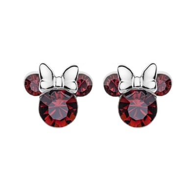 Disney 4-DIS025 Zilveren Minnie Mouse Oorbellen - Minnie Oorknopjes - Disney Sieraden - 7,5x7,5mm - 925 - Zilver - Kristal - Rood