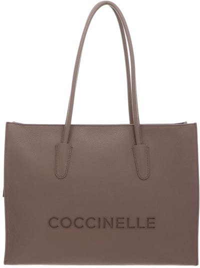 COCCINELLE Leren shopper schoudertas met laptopvak Myrtha26 Handbag Grained Leather Warm Taupe