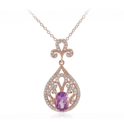 Cavill - Halsketting 925 Sterling Zilver Roségoud Verguld - Braziliaanse Amethist 0,9 ct & 77 Tanzanische Zirkonia's - Elegante Ovale Hanger