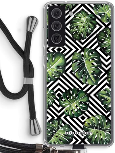 Case Company® - Hoesje met koord geschikt voor Samsung Galaxy S21 FE hoesje met Koord - Geometrische jungle - Telefoonhoesje met Zwart Koord - Bescherming aan alle Kanten en Over de Schermrand
