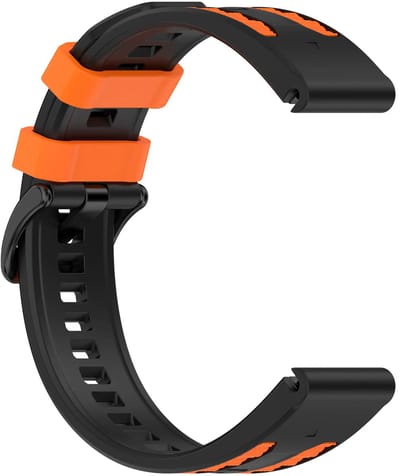 Strap-it Sport bandje met structuur geschikt voor Garmin Fenix 9 (Pro) 47mm - Fenix 8 (Pro-E-47mm) - Fenix 7 (Solar-Pro) - 6 (Solar-Pro) - Fenix 5 (Plus) / Forerunner 970 - 965 - 955 - 945 - 935 - 745 / Quatix 8 - 7 - 6 - 5 - Zwart/Oranje