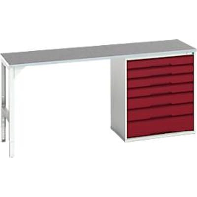 Onderbank Bott verso, linoleumblad, 7 laden, B 2000 x D 600 x H 930 mm, lichtgrijs/paarsrood
