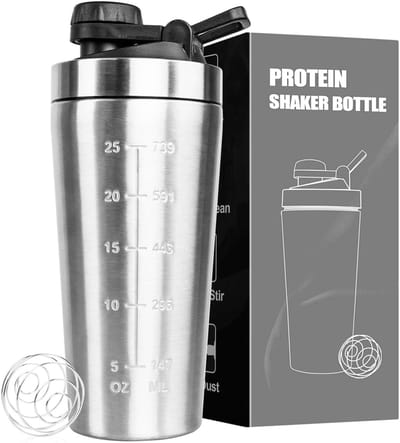 Mmgoqqt - RVS Eiwitpoeder Shaker - 900ml - Met RVS Mengbal - Voor Sport- Fitness-Eiwitdranken