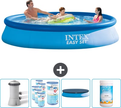Intex Rond Opblaasbaar Easy Set Zwembad - 366 x 76 cm - Blauw - Inclusief Pomp Filters - Afdekzeil - Chloor