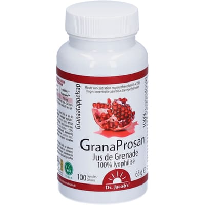 Dr. Jacob’s Granaprosan Granaatappel - Gevriesdroogd Granaatappelsap Extract - 360 mg Polyfenolen per Dosering - Voedingssupplement met granaatappel - 120 Capsules