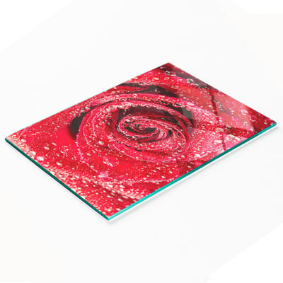 Decoratieve glazen keukensnijplank met rozenwaterdruppelmotief, 80x52 cm