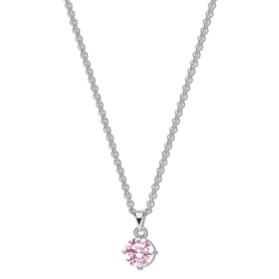 New Bling 9NB-1183 Zilveren Ketting met Zirkonia Hangertje 5mm - Roze - Ankerschakel - 1,6mm - 40+5cm - Rhodium - Zilver