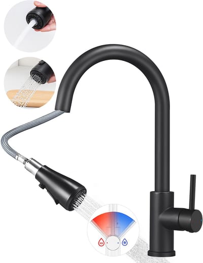 CECIPA max Keukenkraan Met Uittrekbare Uitloop - keukenkranen zwart - Handdouche - 2 Waterafvoermodi – Keukenmengkraan - Zwart