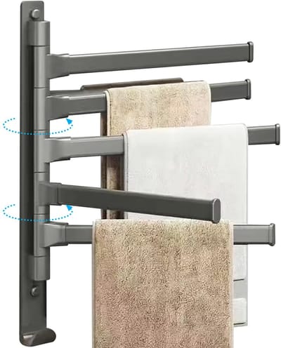 longziming -Aluminium Handdoekhouder met 5 Draaibare Armen – Zelfklevende Badkamer Handdoekrail, Ruimtebesparend & Roestvrij, Zonder Boren