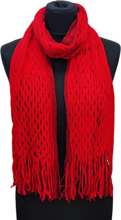 Lange Gebreide Sjaal - Colsjaal - Rood/Donkerrood - 180 x 25 cm (J07)