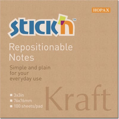 Stick'n sticky notes - memoblok - 76x76mm - kraft papier - 100 memoblaadjes