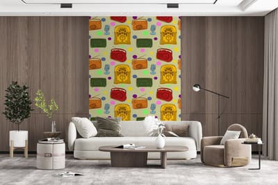 Behang - Fotobehang Vintage - Radio - Microfoon - Patroon - Breedte 200 cm x hoogte 300 cm