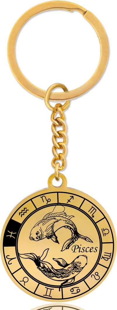 Sterrenbeeld Vissen (Pisces) Sleutelhanger – Spiritueel Cadeau van Roestvrij Staal – Goudkleurig – Pax Amare
