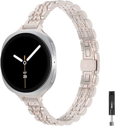 Stravo Slim RVS Schakelband – 7-Link Design – Elegante Dunne Horlogeband – Geschikt voor Samsung Galaxy Watch 9 (40/44mm) / Watch 8 (40/44mm) / 8 Classic (46mm) – Starlight