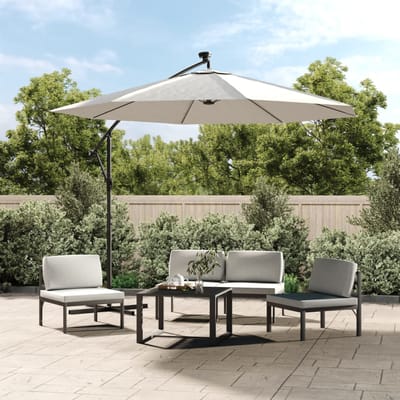 vidaXL - Zweefparasol - met - LED-verlichting - en - metalen - paal - 300 - cm - zand