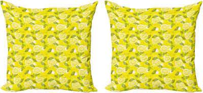ABAKUHAUS Decoratieve kussenhoezen voor de lente, 2 stuks, Frisse citroenen met blader 40x40 cm, Varengroen Geel
