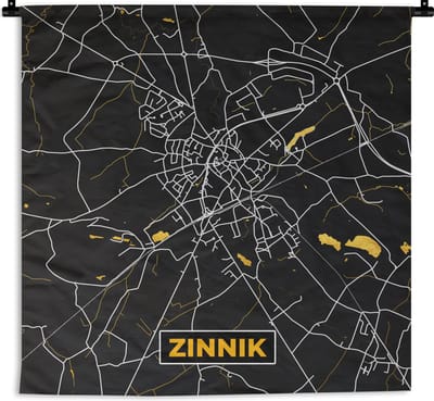 Wandkleed - Wanddoek - Stadskaart - Goud - Kaart - Plattegrond - Zinnik - 180x180 cm - Wandtapijt