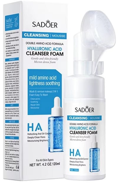SADOER Gezichtsreiniging Mousse | Gezichtsreinigingsschuim | Hyaluronzuur | Aloë Vera | Niacinamide | Dubbele Aminozuurformule | Poriën Reiniger | HA Refresh | Oil Control | Deep Clean Pores | Hydraterend | Gezichtsreiniger Mousse |Verhelderend|120ML