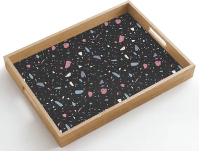 Dienblad hout 50x35 cm - Schootdienblad - Terrazzo - Patroon - Zwart - Zacht - Borrelplank rechthoek - Plateau dienbladen