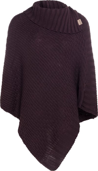 Knit Factory Nicky Gebreide Poncho - Met sjaal kraag - Dames Poncho - Gebreide mantel - Paarse winter poncho - Aubergine - One Size