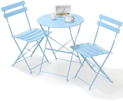 Bistroset - Tuinset - 3-delige - Tuintafel met Stoelen - Balkonset 2 Personen - Opvouwbare - Stalen Tafel en Stoelen voor Balkon - Bistrotafel - Lichtblauw