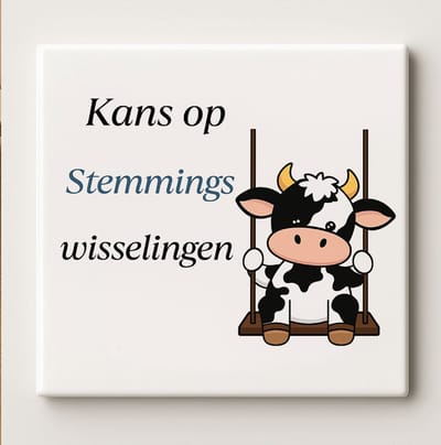 Grappige Koe Stemmingswisselingen Keramische Tegel – Kans op Stemmingswisselingen Quote – Humoristische Wanddecoratie – 15 × 15 cm