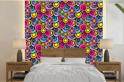 Behang - Fotobehang Patroon - Hippie - Bloemen - Paars - Breedte 240 cm x hoogte 240 cm