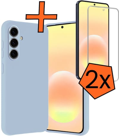 Hoes - Met 2x Screenprotector - Geschikt voor Samsung Galaxy A57 - Sterk & Shockproof - Back Cover - Siliconen Case - Telefoon Hoes - Lichtblauw