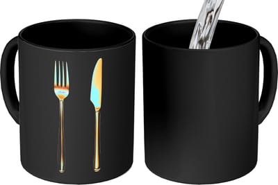 Magische Mok - Foto op Warmte Mokken - Koffiemok - Bestek - Goud - Mes - Vork - Magic Mok - Beker - 350 ML - Theemok