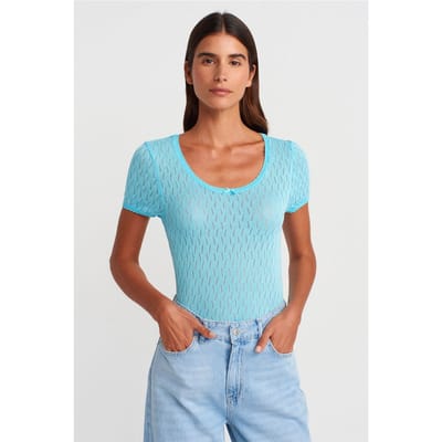 Getextureerde Slim-fit Blouse met Strikdetail