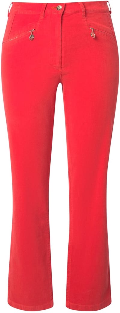 Ulla Popken - Dames - Corduroy broek Mony comfortabele tailleband ritszakken - Klaproosrood - Maat 42