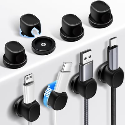 Set van 8 zelfklevende kabelhouders, draaibare kabelorganizer in Ω-vorm voor kantoren, robuuste kabelclips met spijkers (zwart)