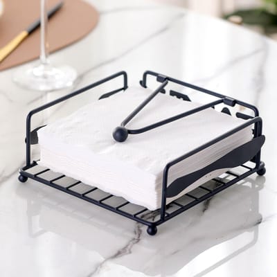 Boîte à serviettes, Boîte de rangement pour mouchoirs, Support de rangement pour papier mouchoir pour salle de bain, cuisine et salon, Porte-serviettes en papier de comptoir en métal noir