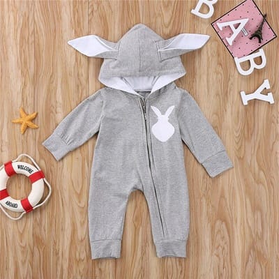 Budino® - Konijn - Baby Onesie - Baby Romper - Baby Pyjama - Baby Pakje - Baby Verkleedkleding - Carnavalskleding - Dier - Grijs