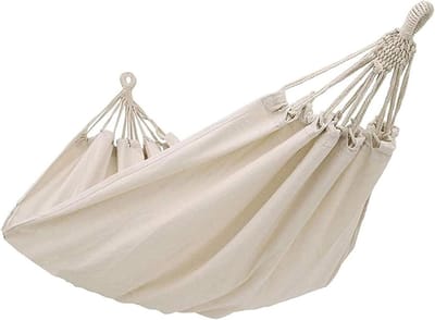 Kampeerhangmat - Tweepersoons bed - Buiten ontspannen - Versterkt katoen - 200x150 cm - Wit