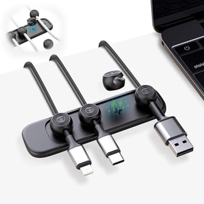 VHV - Kabelhouder - Kabelorganizer - Magnetische kabelhouder - Kabelclips - Magnetisch - Zelfklevend - Voor bureau, nachtkastje en auto - Universeel - 2 stuks - 9.8*2.9cm - Zwart