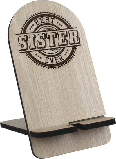 Houten Telefoonstandaard Zus | Best Sister Ever| Perfect Cadeau voor Kerst of Verjaardag | Smartphonehouder