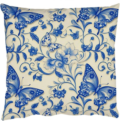 Sierkussens - Kussentjes Woonkamer - 50x50 cm - Vlinders - Bloemen - Blauw - Botanisch