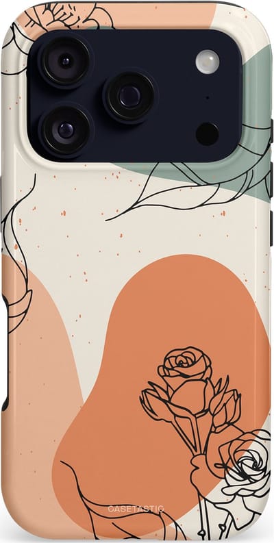 Casetastic hoesje geschikt voor Apple iPhone 17 Pro - MagSafe - Dubbellaagse bescherming - Lijnenspel roos - Fashion Case - Saliegroen Perzik Zand