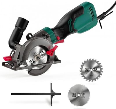 TIM® Krachtige Handcirkelzaag 750W met 6 Zaagbladen en Geleiderail - Groen en Zwart - 42cm x 32cm x 13cm