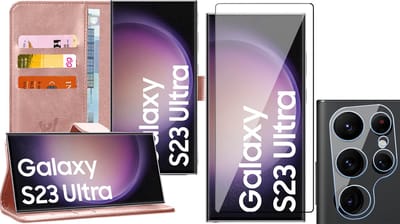 Hoesje geschikt voor Samsung Galaxy S23 Ultra - Screenprotector FullGuard & Camera Lens Screen Protector - Book Case Kunstleer Pasjeshouder Roségoud