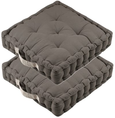 Stof Textile Vloerkussen DUO - 2x - taupe - katoen - 45 x 45 x 10 cm - vierkant - Extra dik - extra zitplaatsen - spelen - gamen - relaxen