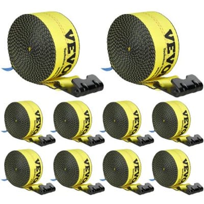 VEVOR Lierriemen, 10 cm x 9 meter, draagvermogen 2725 kg, breeksterkte 8280 kg, vrachtwagenriemen met platte haak, lastcontrole voor aanhangwagens, boerderijen, reddingsacties, bomenredder, geel (10-pack)