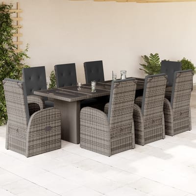 vidaXL - 9-delige - Tuinset - met - kussens - poly - rattan - grijs