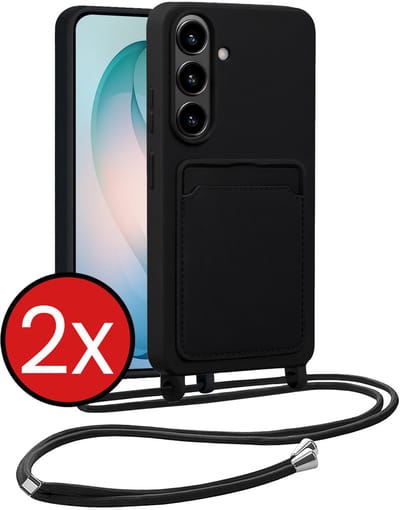 Hoesje Geschikt voor Samsung S26 Hoesje Siliconen Case Met Koord - Hoes Geschikt voor Samsung Galaxy S26 Hoesje Backcover Met Telefoonkoord - Zwart - 2 PACK