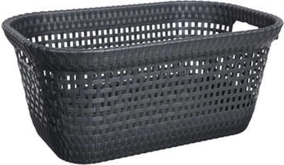 Wasmand van rotan gevlochten - zwart - kunststof - 45 liter - 59 x 38 x 26 cm