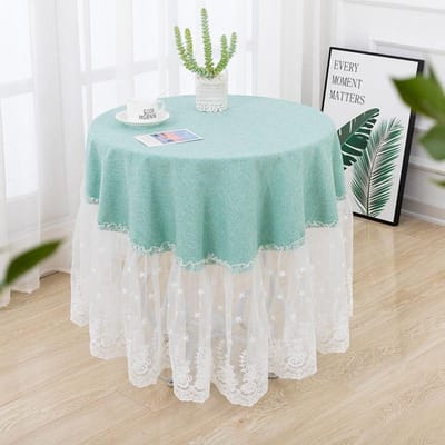 Nieuwe Stijl Witte Kantrand Kleine Ronde Tafelkleed Eenvoudige Effen Kleur Tafelmat Huishoud Eettafel Koffie Bureau Tafelkleed Diameter 40cm