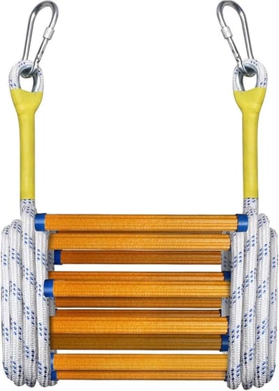 Touwladder Noodladder - Brandladder Balkon - Veiligheid Thuis - Antislip Epoxy Treden - 7 Meter - Naturel