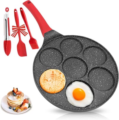 Pannenkoekenpan - Mini Pannenkoeken - Ontbijt Maken - 7 Vormen Tegelijk - 43 cm - Zwart