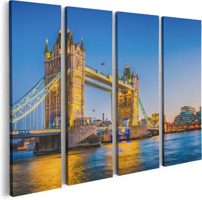 Artaza Canvas Schilderij Vierluik Tower Bridge in Londen met Verlichting - 80x60 - Foto Op Canvas - Canvas Print